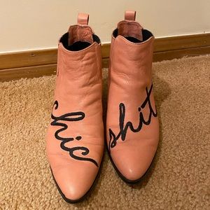 Modern Vice Pink Leather Chic Shit Embroidered Boots in 8